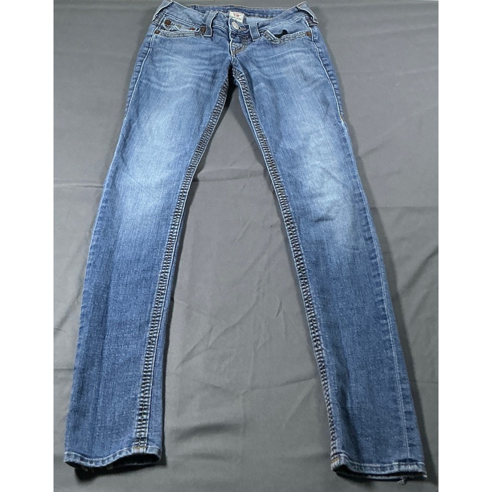 True Religion Women Low Rise Skinny Jean Medium Wash Blue Sz 25 Made in USA Sz 0